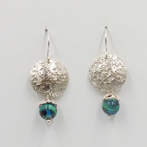 DKC-2007 Earrings, Textured Circles, Blue/Green Marano Glass  $80 at Hunter Wolff Gallery